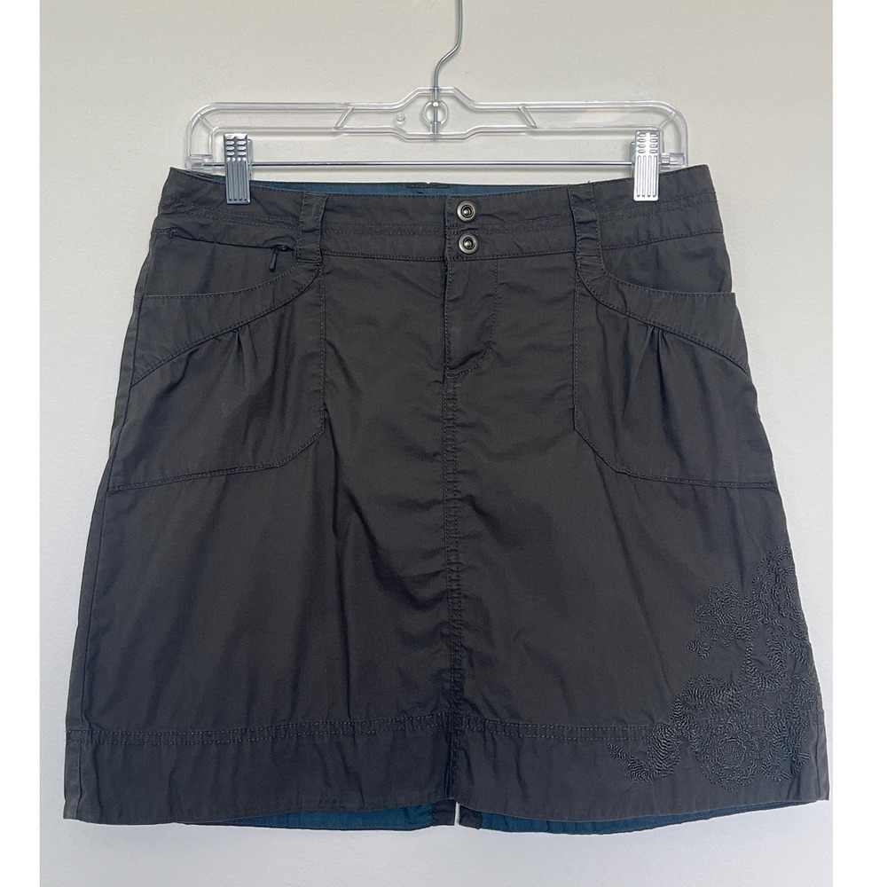 REI Womens Olive Green Embroidered Utility Skirt Size 2 Cargo Hiking Outdoor